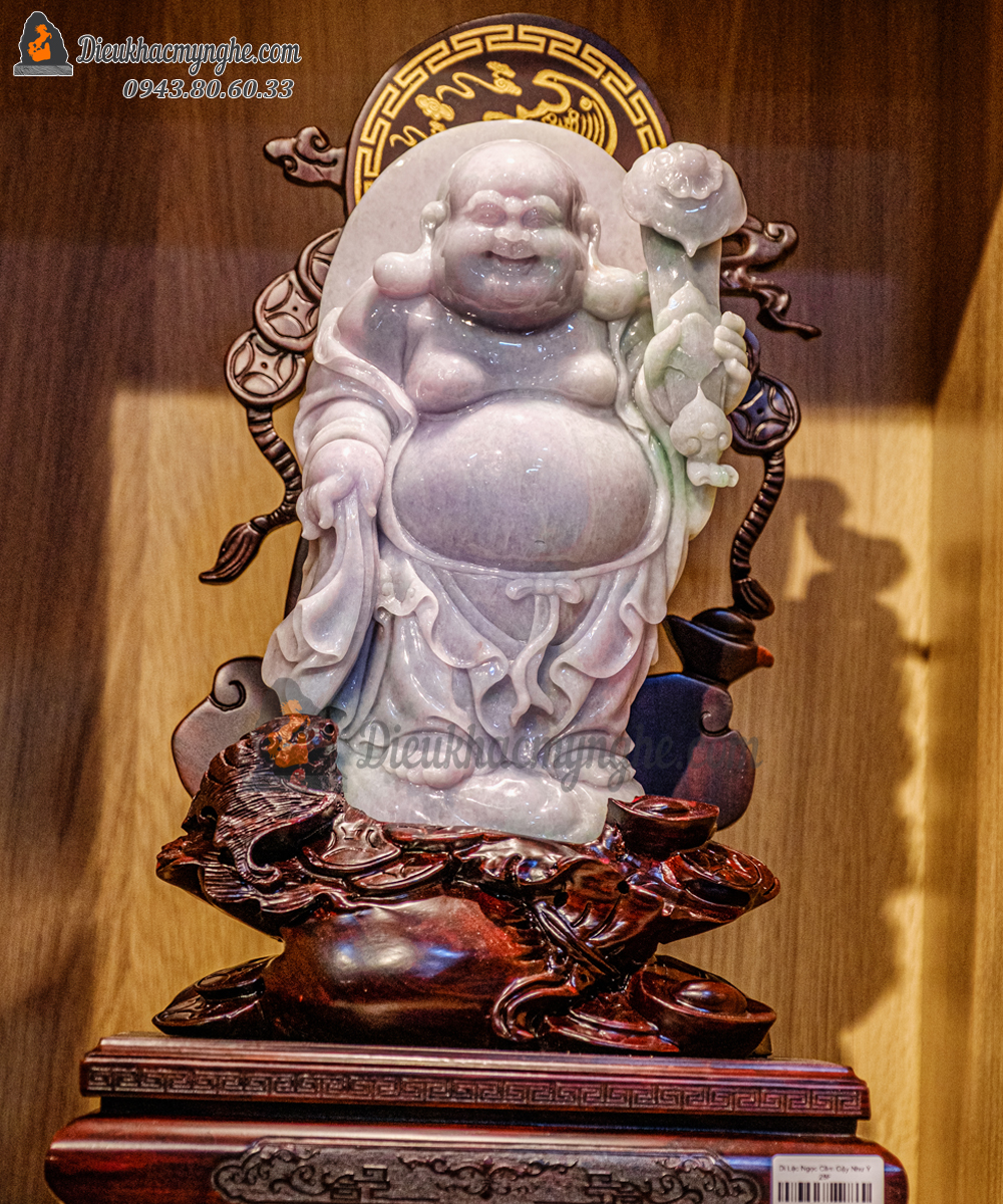 Tượng Phật Di Lặc Đứng Cầm Gậy Như Ý Đá Ngọc - VPPT067