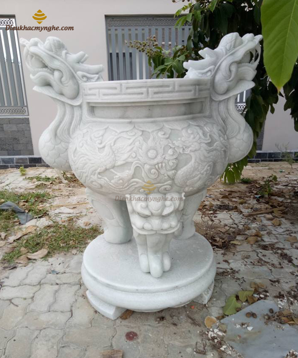 Lư Hương Đá Trắng Chạm Long Phụng – Mẫu Lư Hương Đẹp