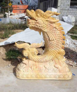 Tượng Cá Chép Hóa Rồng Đá Vàng Vân – TCD002