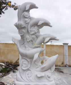 Tượng Cá Heo Đá Trắng Tự Nhiên – TCD003