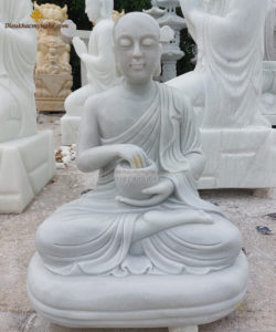 Tượng Thánh Tăng Sivali đá trắng nguyên khối cao 60cm
