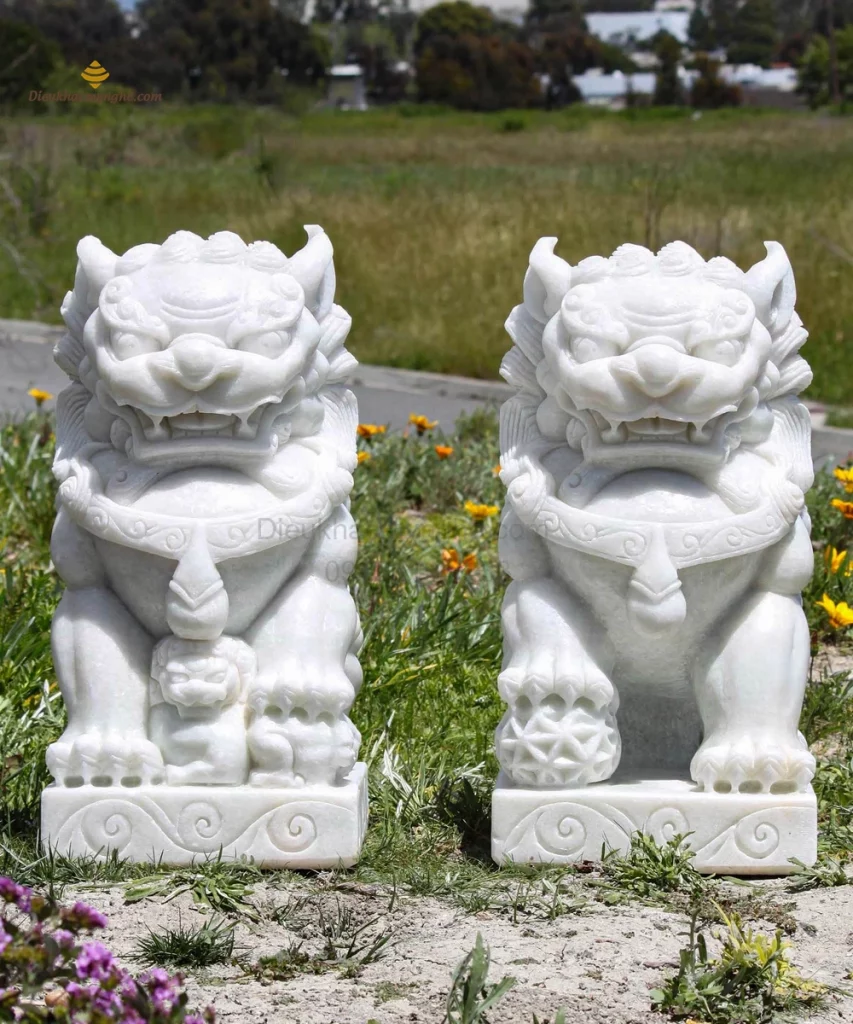 Tượng Kỳ Lân Phong Thủy Bằng Đá Trắng Cao 60cm