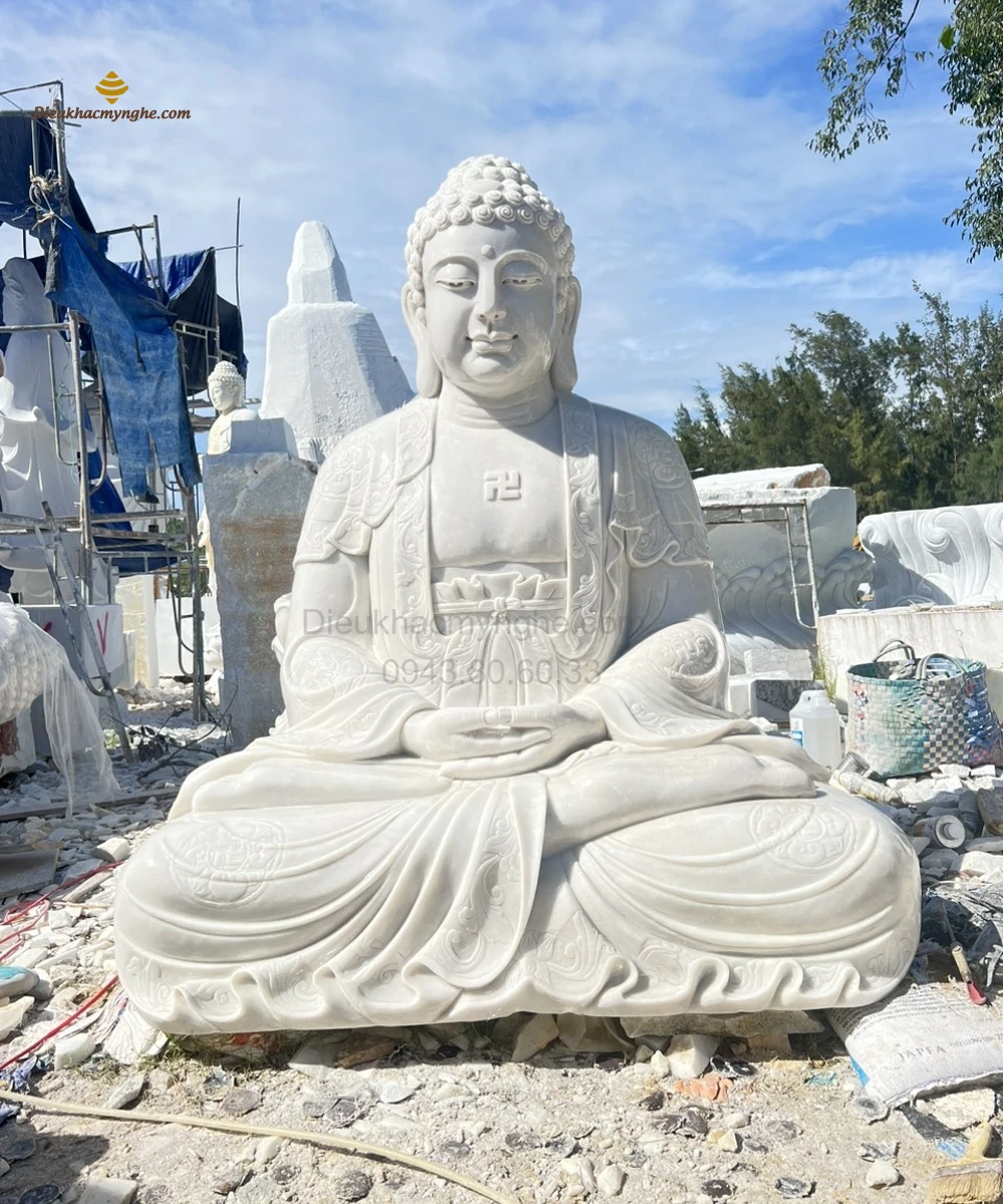 Tượng Phật Adida bằng đá trắng 2M